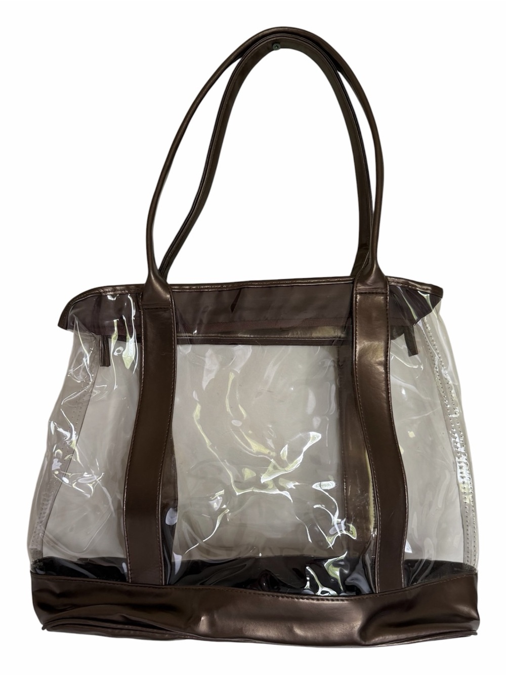 Clear Vinyl Stadium Tote Bag Metallic Bronze Shoulder Purse